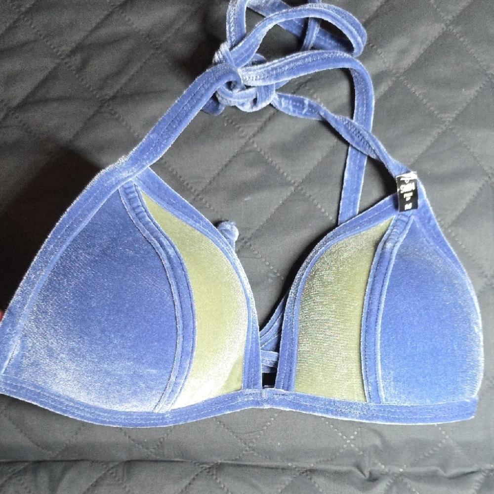 PINK Victoria's Secret Velvet Blue and Green Bikini Top